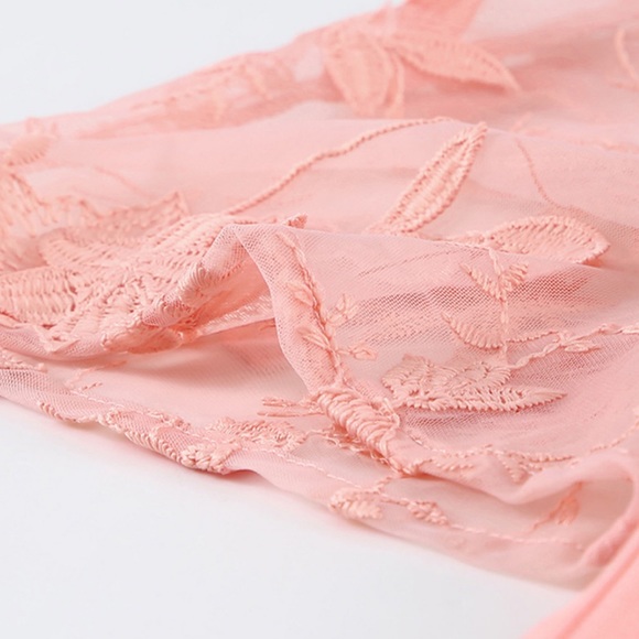 #46 Peach Floral Mesh Lace Open Front Kimono/Duster - Picture 9 of 10